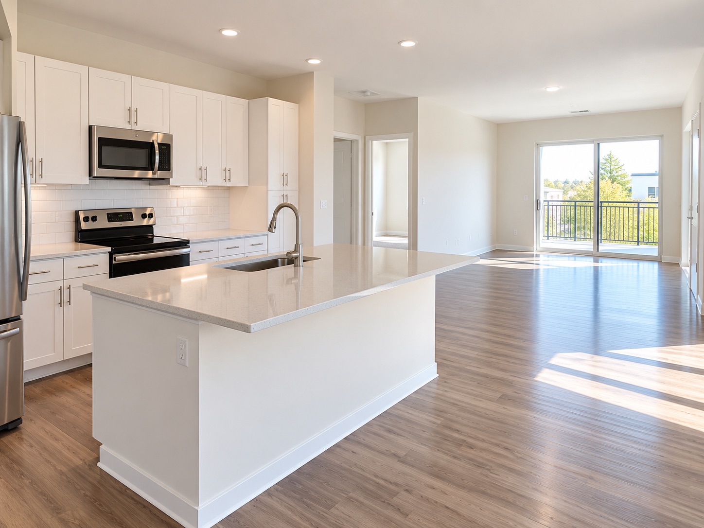 An empty, freshly cleaned kitchen in a new home